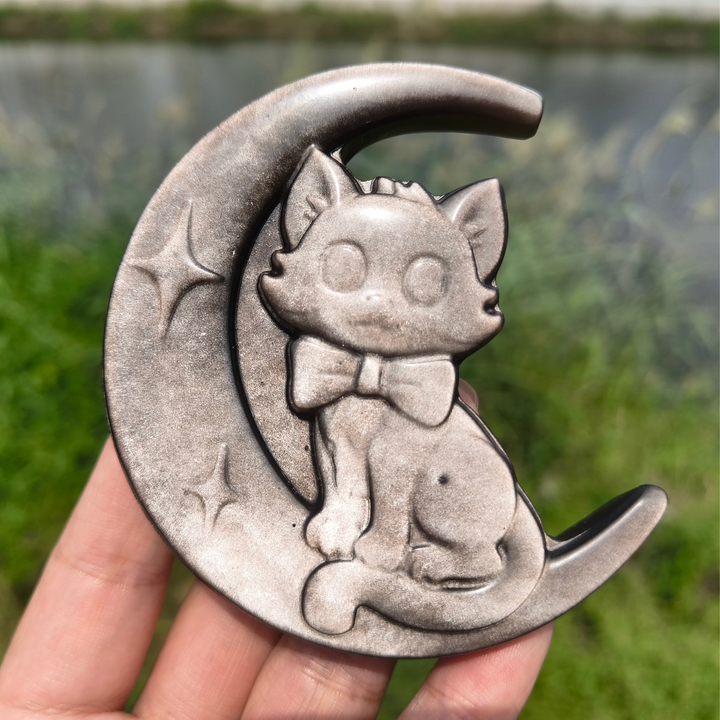 Silver Obsidian Moon Cat