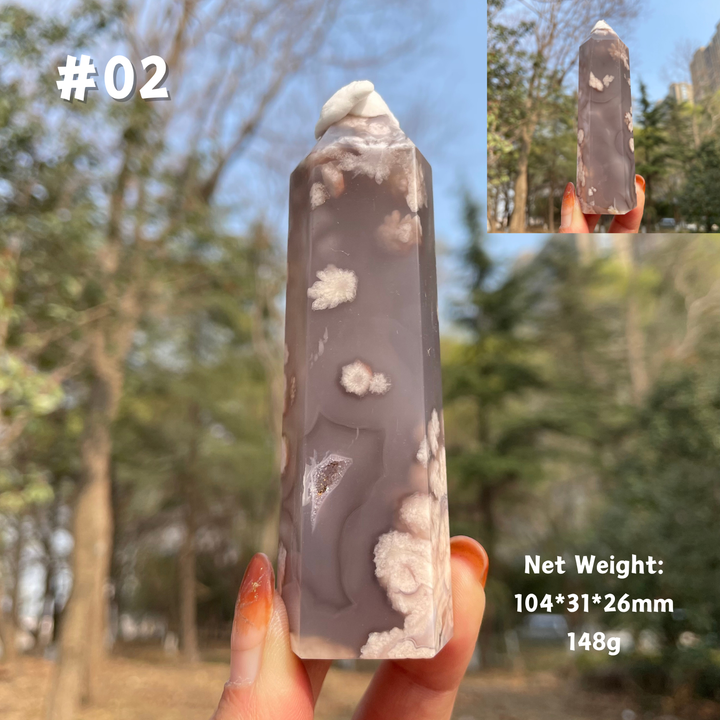 Unique,Natural Crystal Black Flower Agate Point