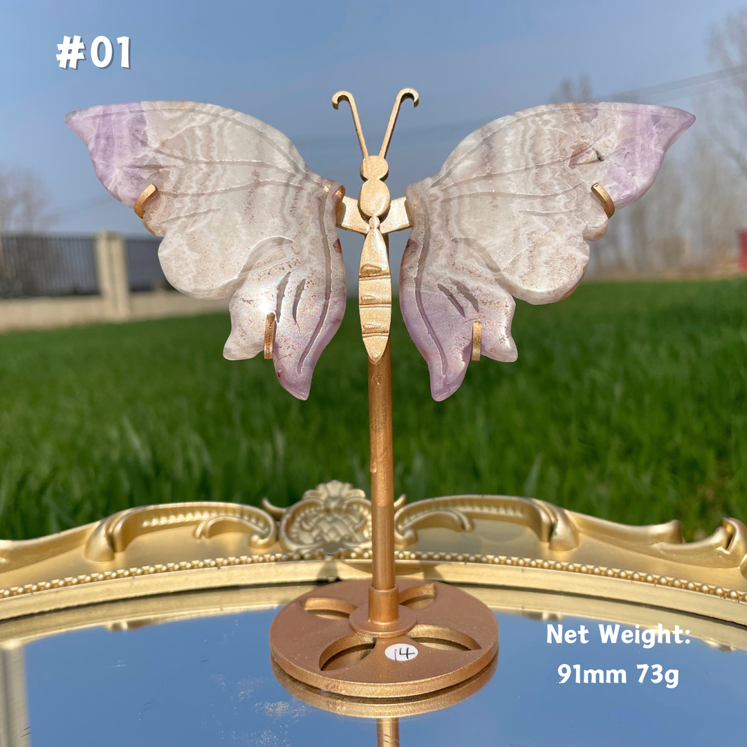 Unique,Natural Amethyst Agate Crystal Butterfly Wings On Stand