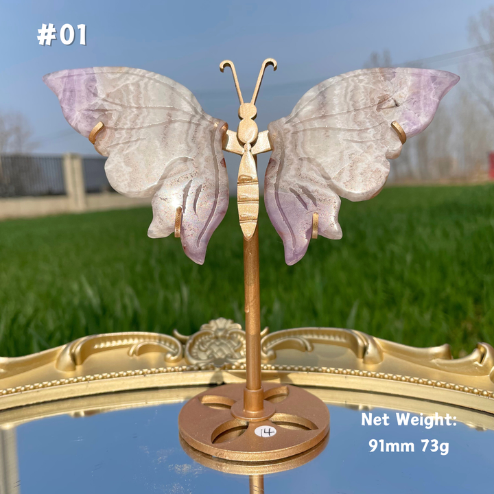 Unique,Natural Amethyst Agate Crystal Butterfly Wings On Stand