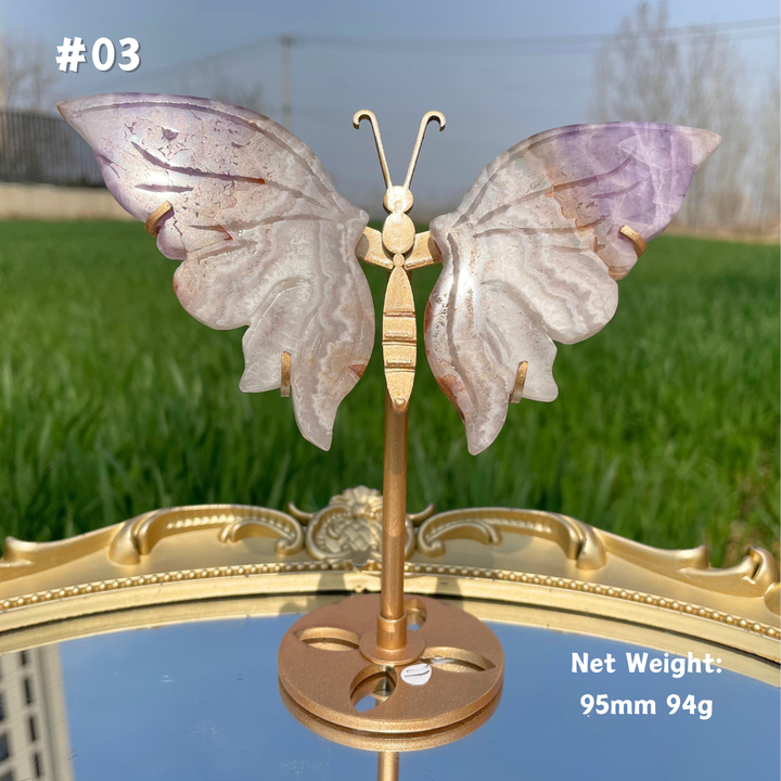 Unique,Natural Amethyst Agate Crystal Butterfly Wings On Stand