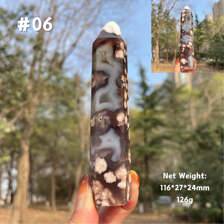 Unique,Natural Crystal Black Flower Agate Point