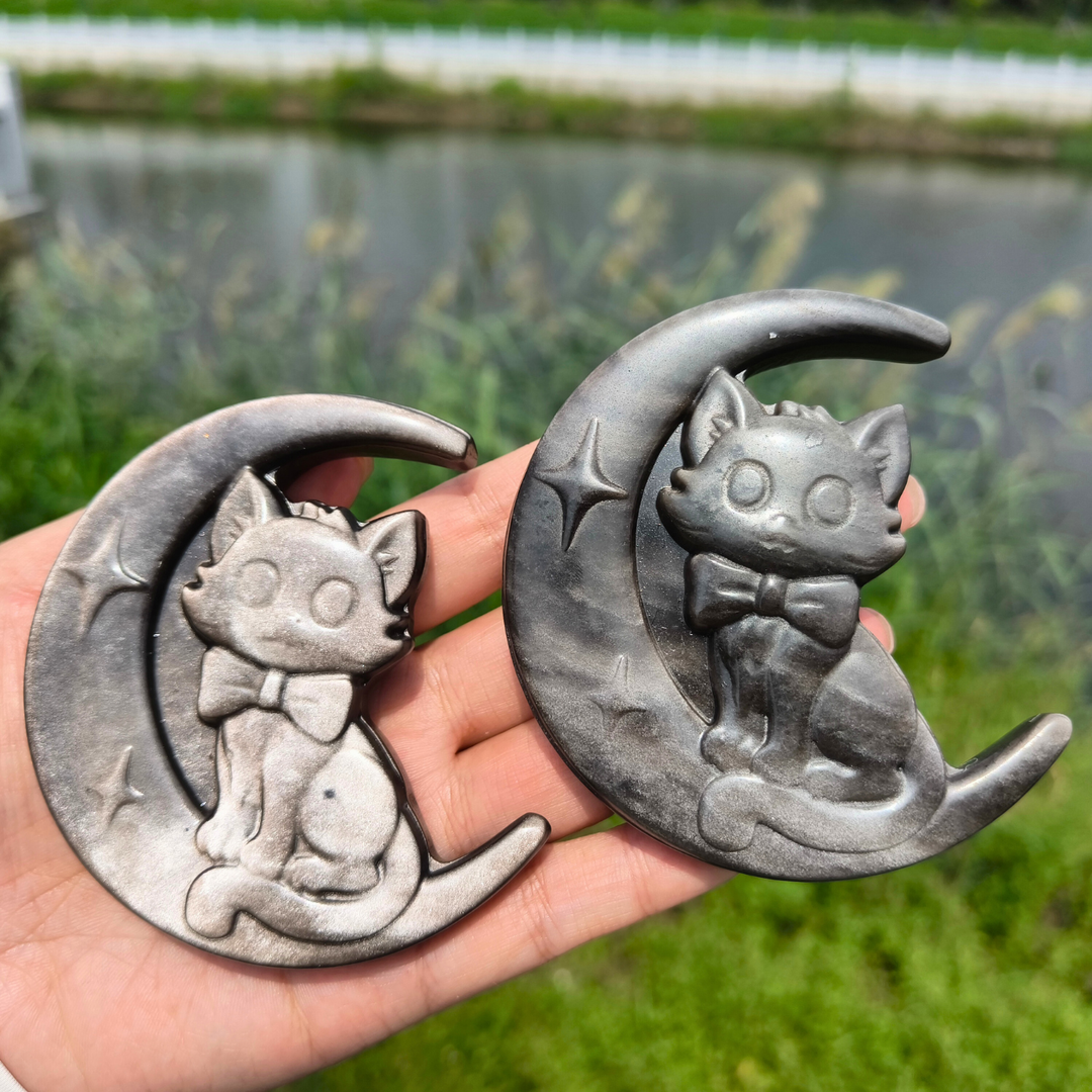 Silver Obsidian Moon Cat