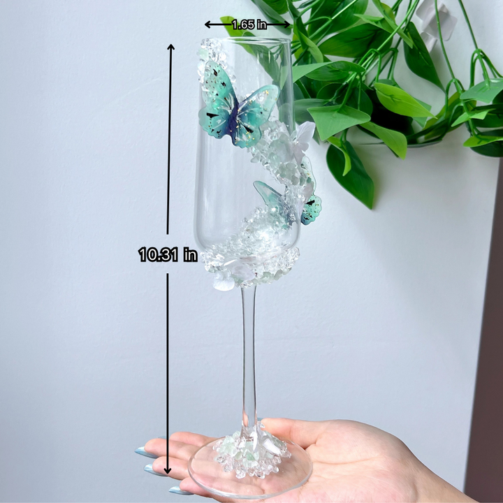 Handmade Clear Quartz & Green Fluorite Wine Glass | Crystal Decorative Goblet
