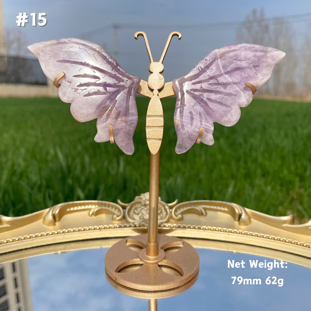 Unique,Natural Amethyst Agate Crystal Butterfly Wings On Stand