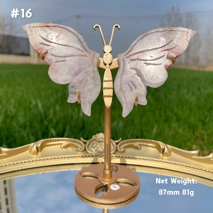 Unique,Natural Amethyst Agate Crystal Butterfly Wings On Stand