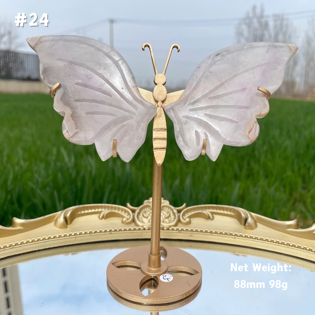 Unique,Natural Amethyst Agate Crystal Butterfly Wings On Stand