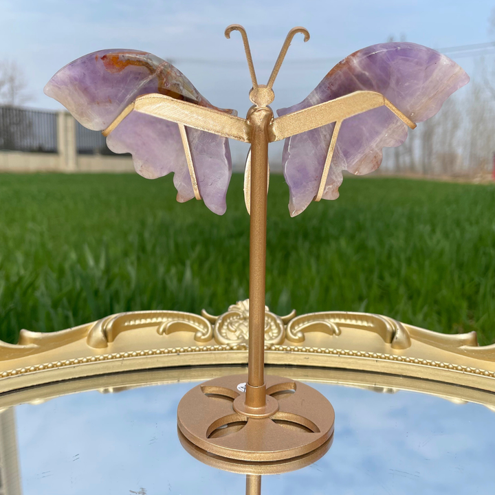 Unique,Natural Amethyst Agate Crystal Butterfly Wings On Stand