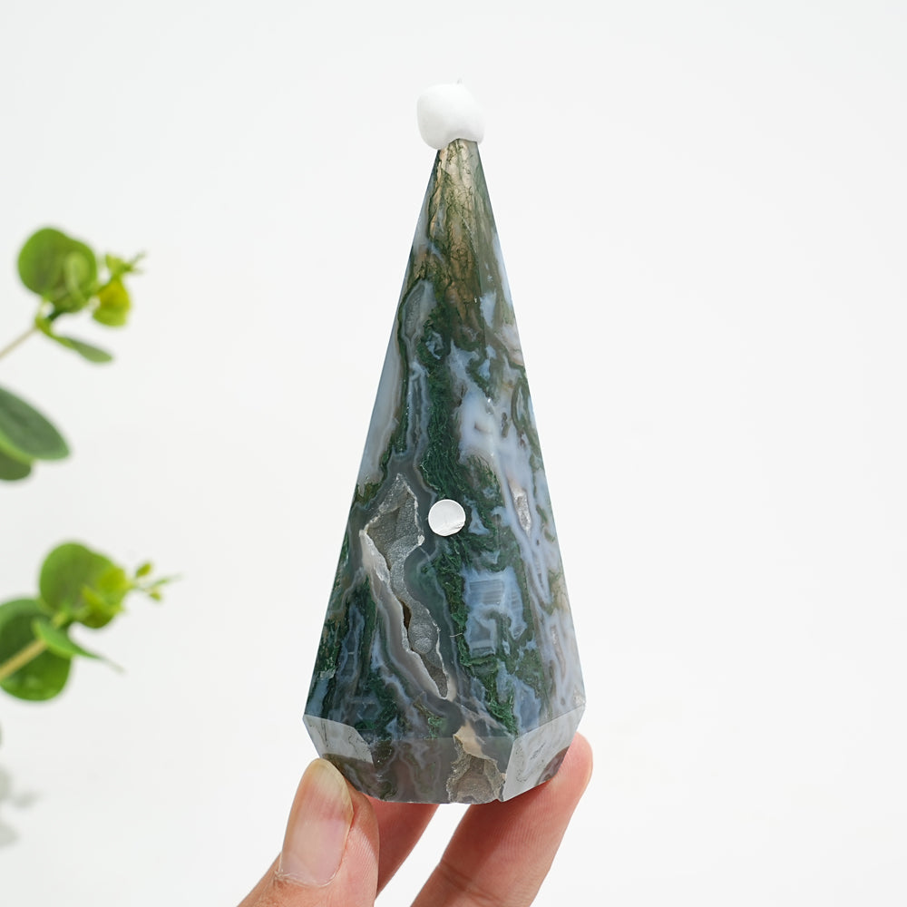 Unique,A Slightly Imperfect Natural Crystal Moss Agate Diamond Tower