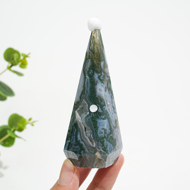 Unique,A Slightly Imperfect Natural Crystal Moss Agate Diamond Tower