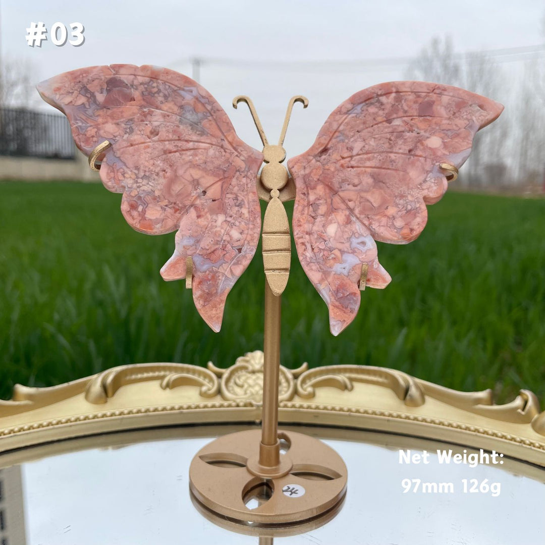 Unique,Natural Crystal Pink Agate Butterfly Wings