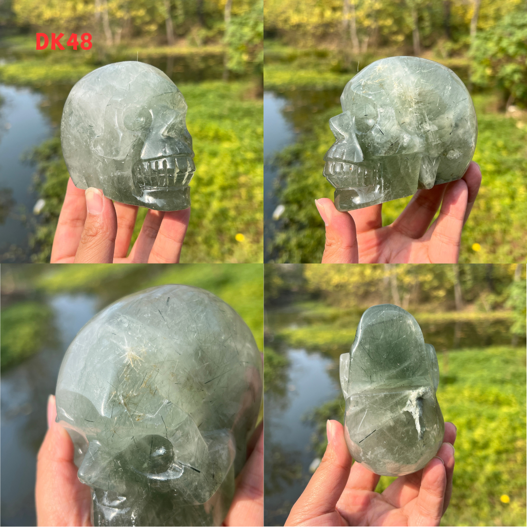 Clear Quartz With Green Actinolite Skull