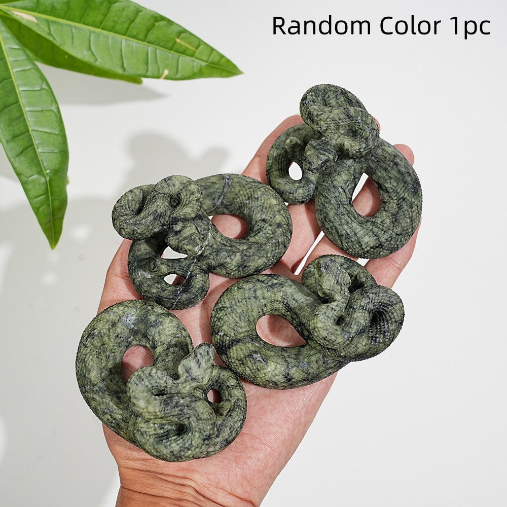 Natural Serpentine Crystal Snake Carving
