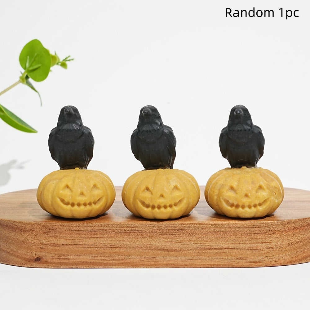 Natural Crystal Cute Carving Pumpkin Raven