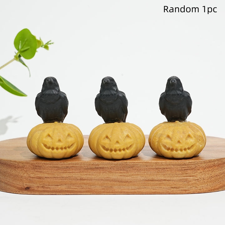 Natural Crystal Cute Carving Pumpkin Raven