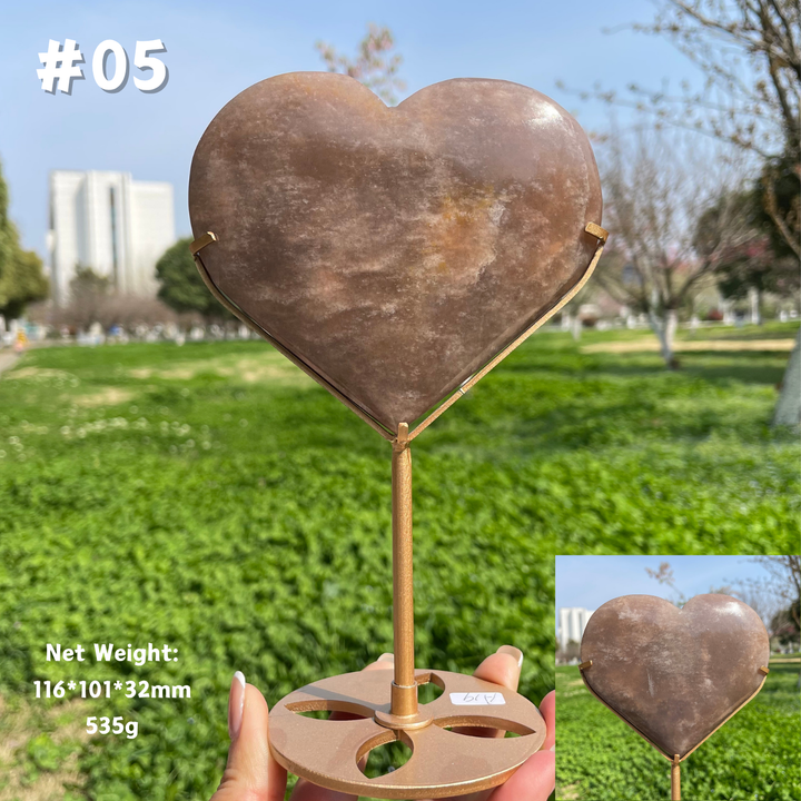 Unique,Natural Peach Moonstone Crystal Heart On Stand