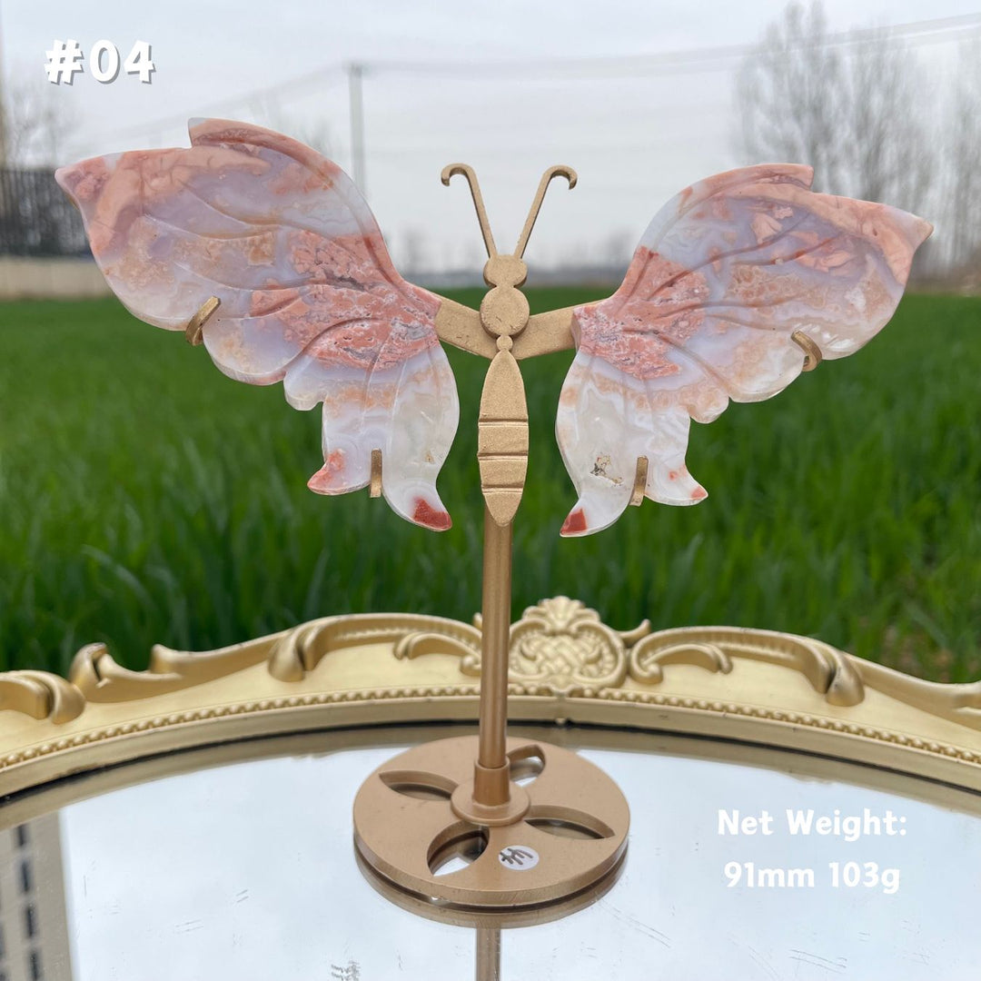 Unique,Natural Crystal Pink Agate Butterfly Wings