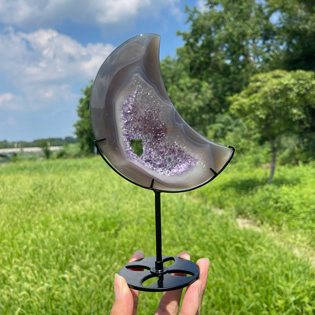 Unique,Natural Crystal Agate Geode Moon