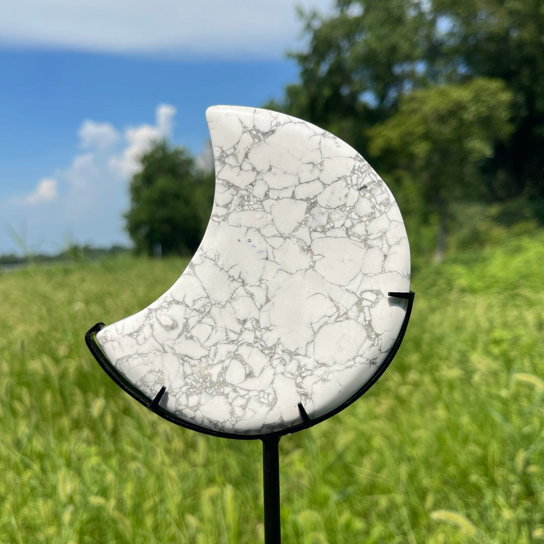 Unique,Natural Crystal Elegant Howlite Moon With Stand