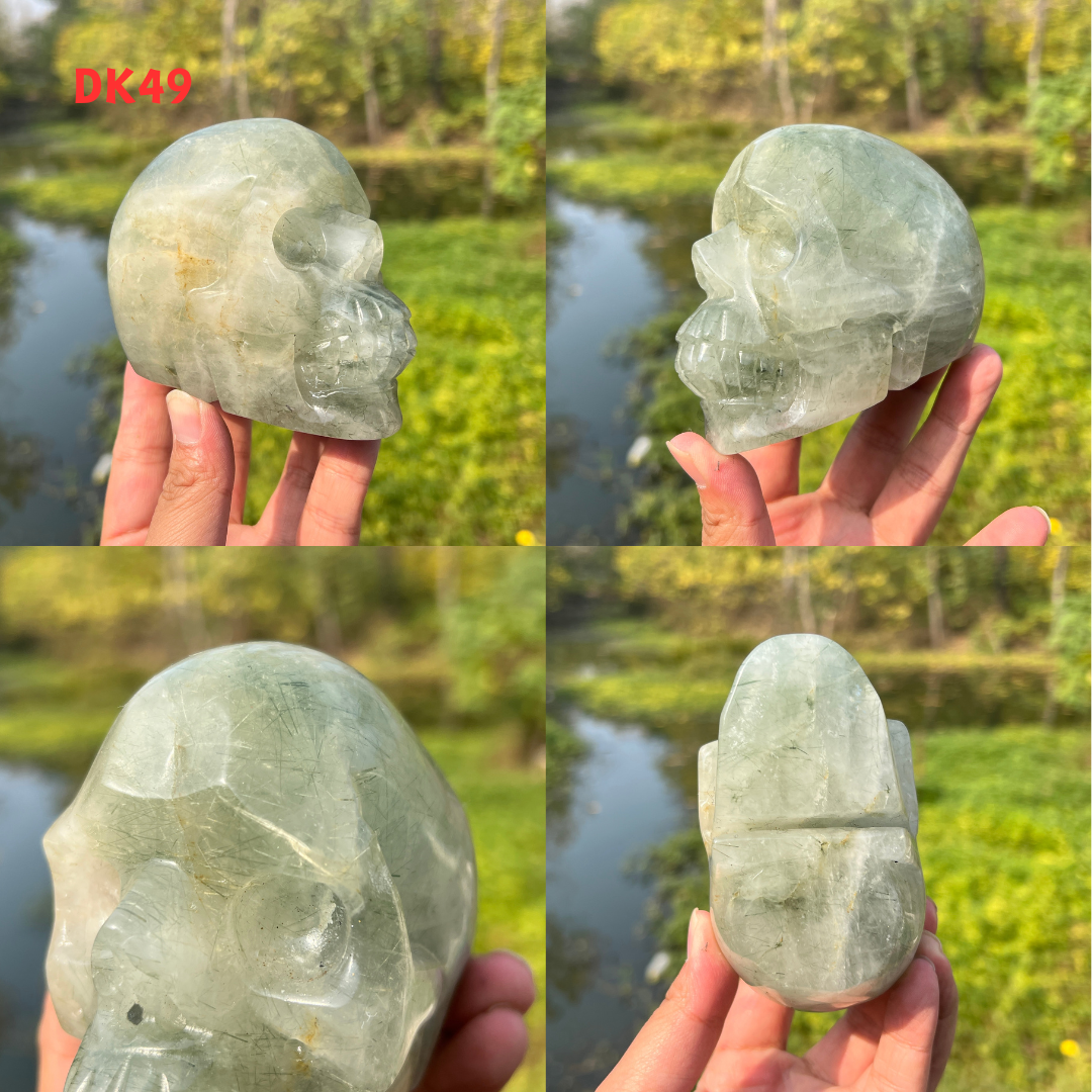 Clear Quartz With Green Actinolite Skull