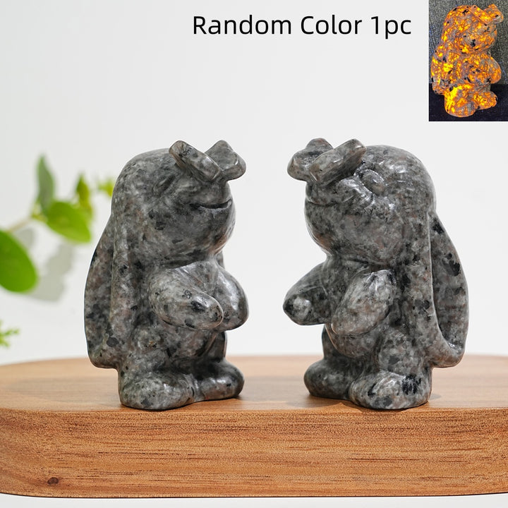 Natural Crystal Bunny Playing With Butterfly Carving