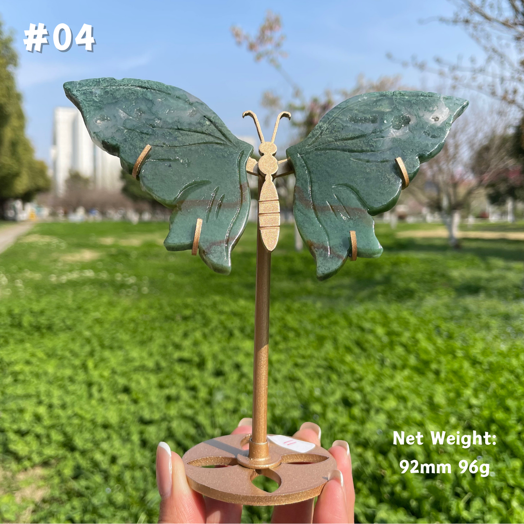 Unique,Natural Moss Agate Crystal Butterfly Wings