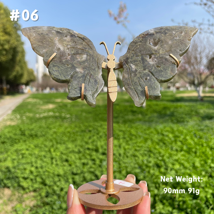 Unique,Natural Moss Agate Crystal Butterfly Wings