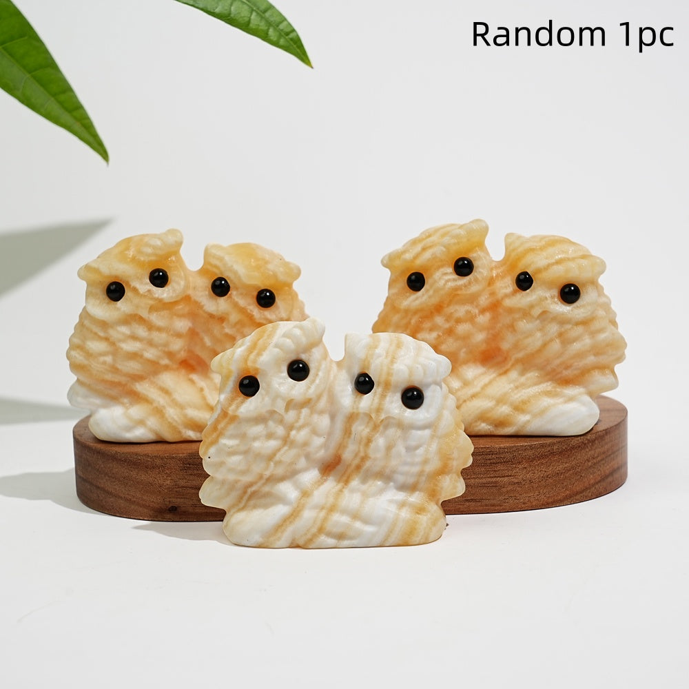 Natural Crystal Couple Owl Embrace Carving