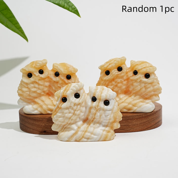Natural Crystal Couple Owl Embrace Carving