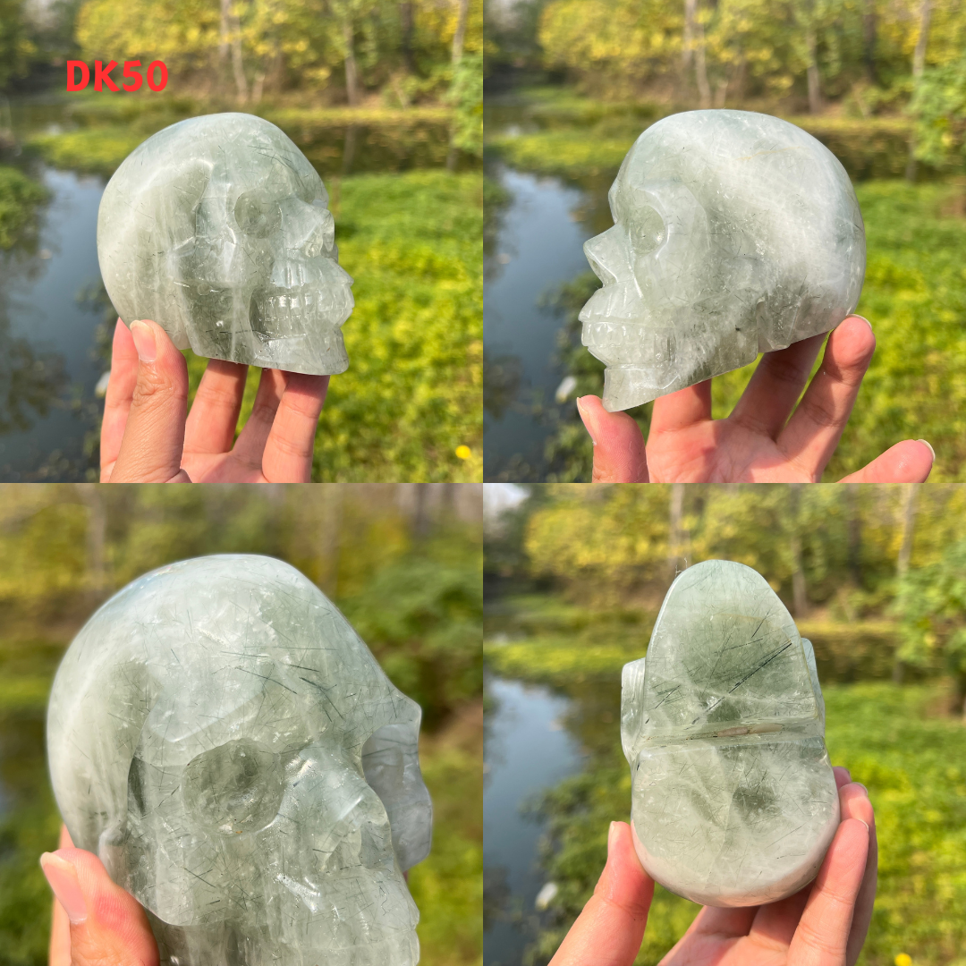 Clear Quartz With Green Actinolite Skull