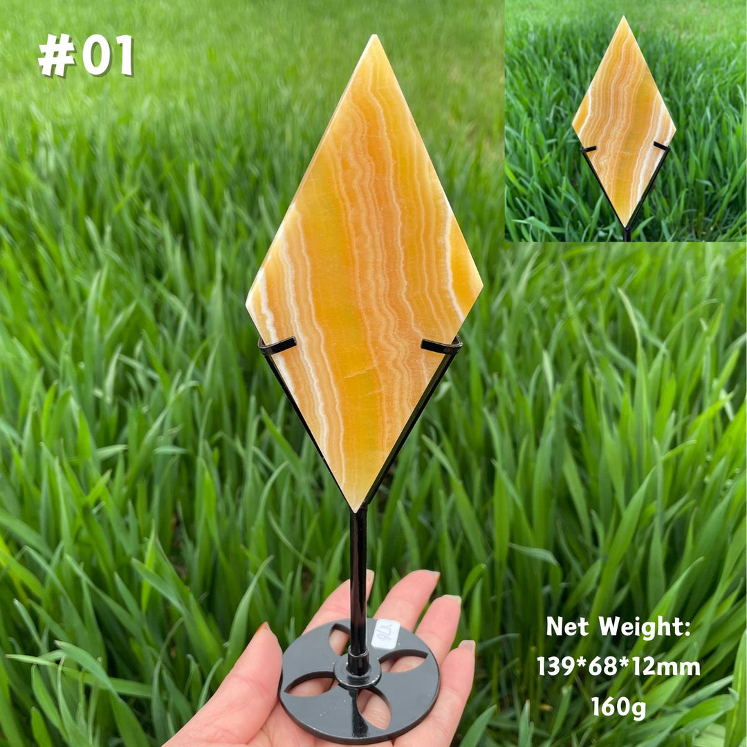 Unique,Natural Crystal Yellow Calcite Rhombus Slice