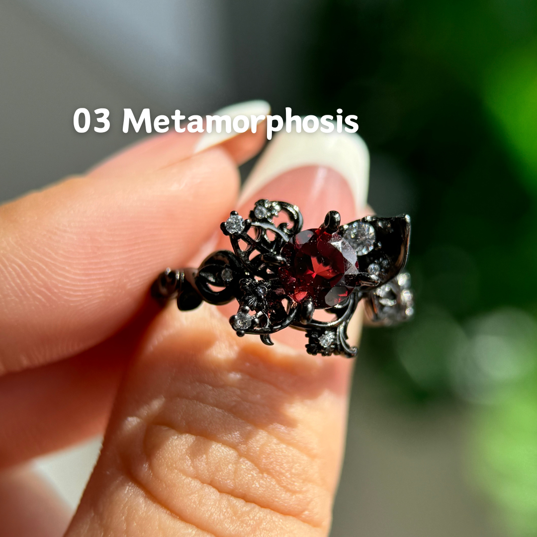 Black Garnet/Amethyst Ring, S925