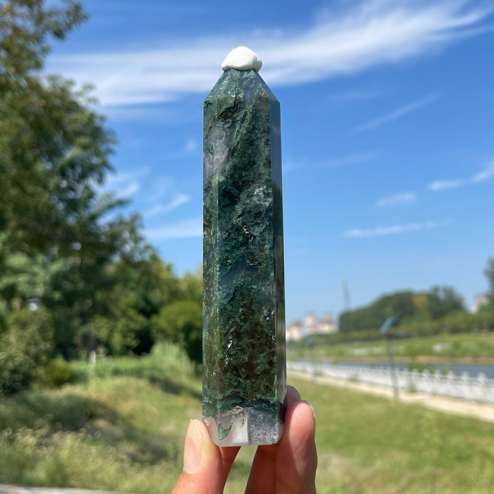 Unique,Natural Crystal Delicate Moss Agate Point
