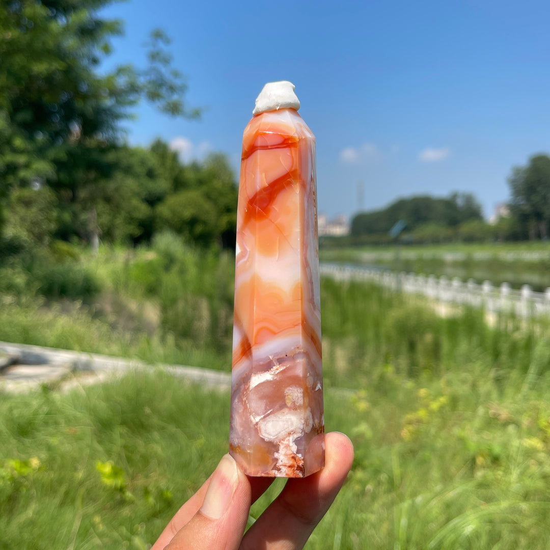 Unique, Natural Crystal Pink Flower Agate Point