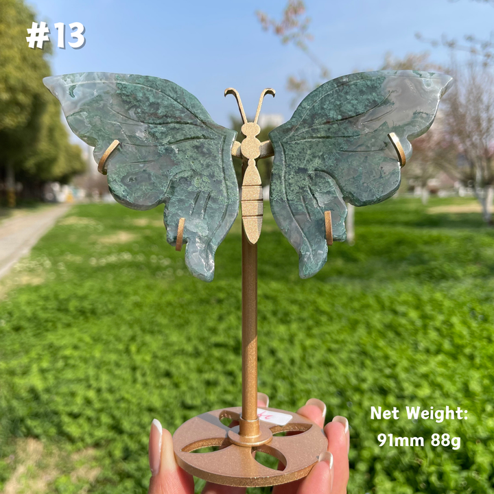 Unique,Natural Moss Agate Crystal Butterfly Wings