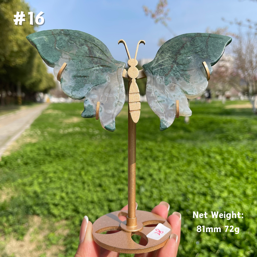 Unique,Natural Moss Agate Crystal Butterfly Wings