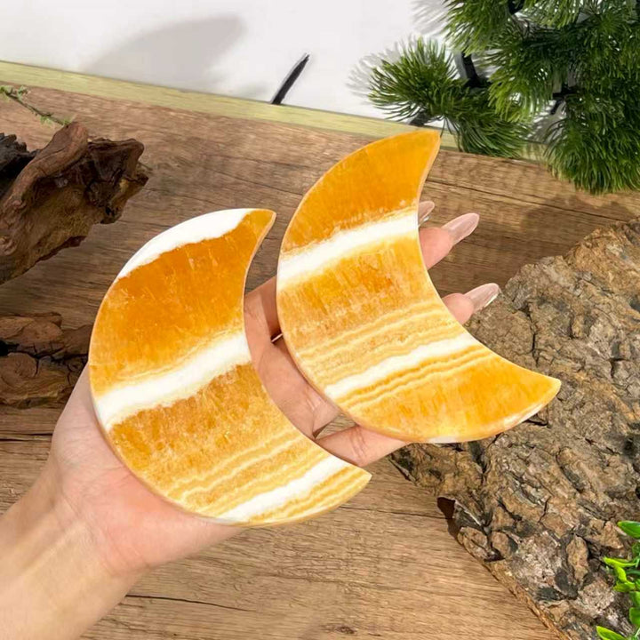 Yellow Calcite Moon With Stand