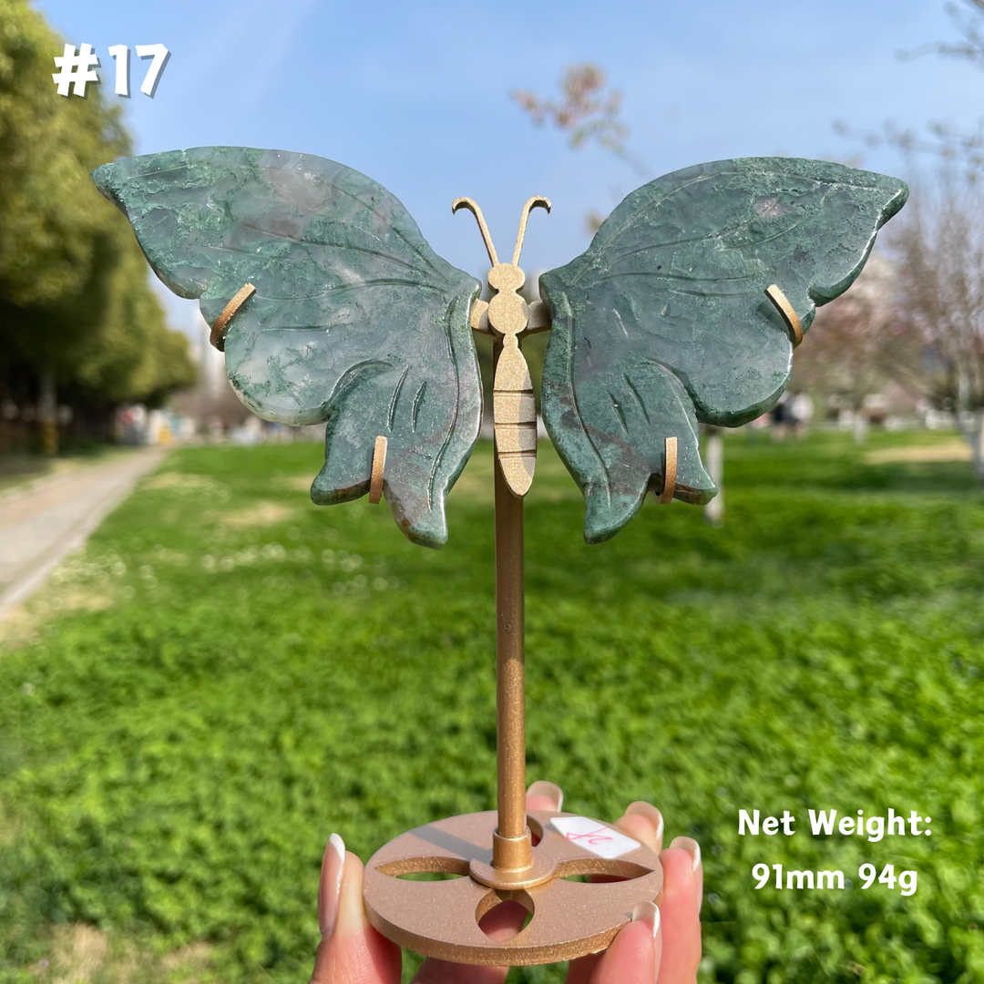 Unique,Natural Moss Agate Crystal Butterfly Wings
