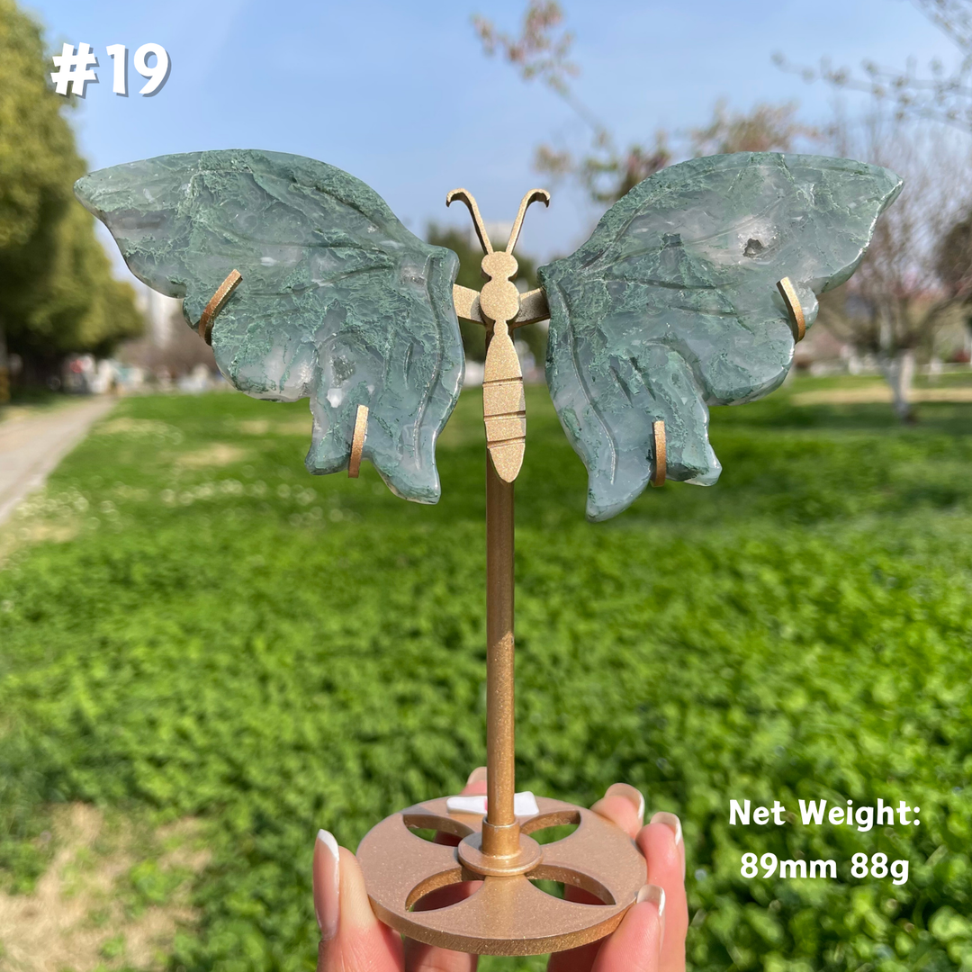 Unique,Natural Moss Agate Crystal Butterfly Wings