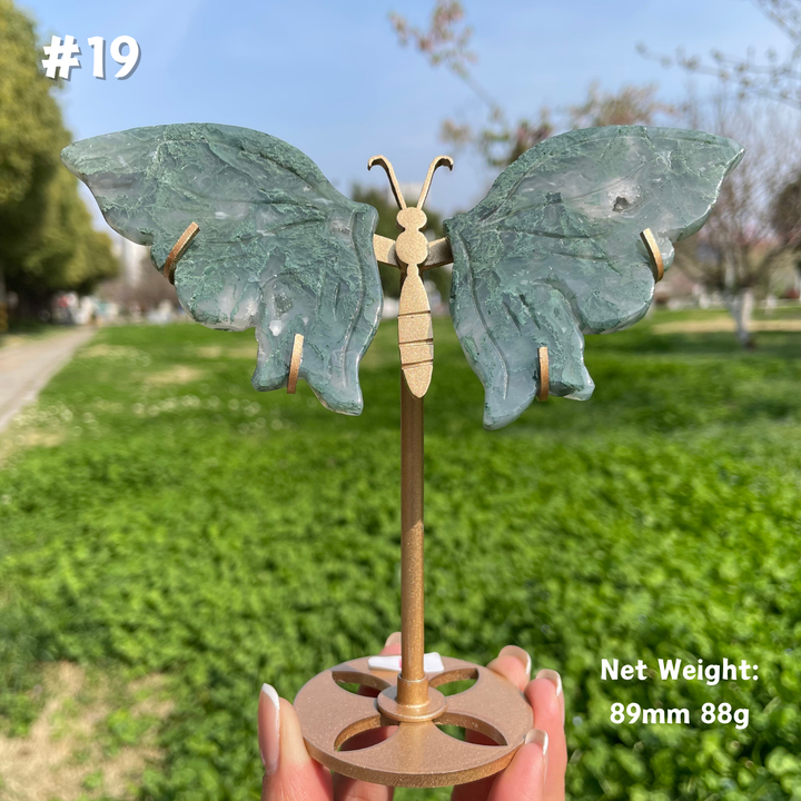 Unique,Natural Moss Agate Crystal Butterfly Wings