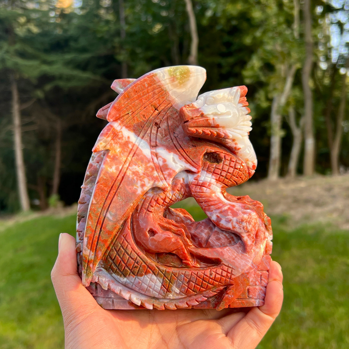 Unique Red Ocean Jasper Dragon Sculpture
