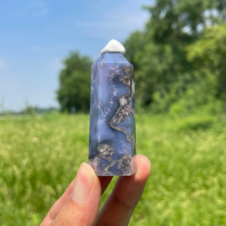 Unique,A Slightly Imperfect Natural Crystal Blue Flower Agate Point