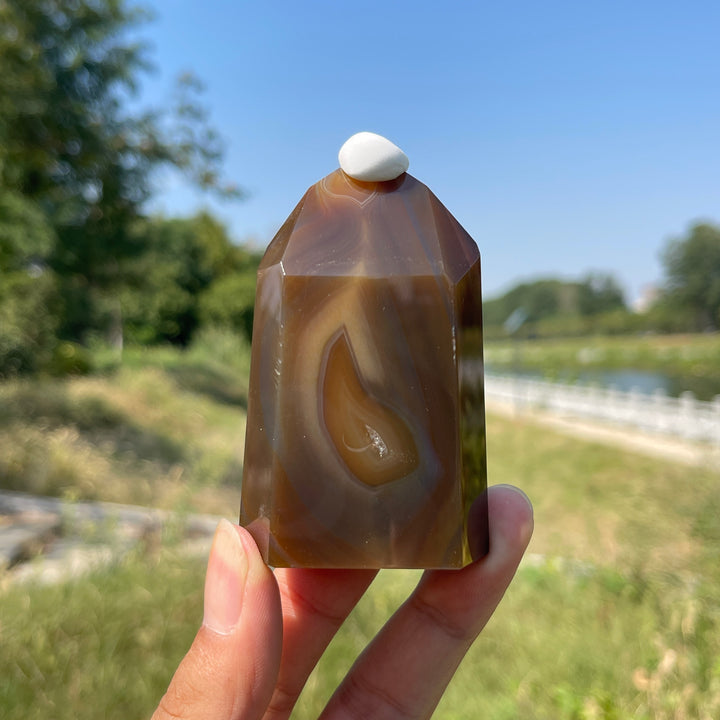 Unique,Natural Crystal Earth Toned Agate Point
