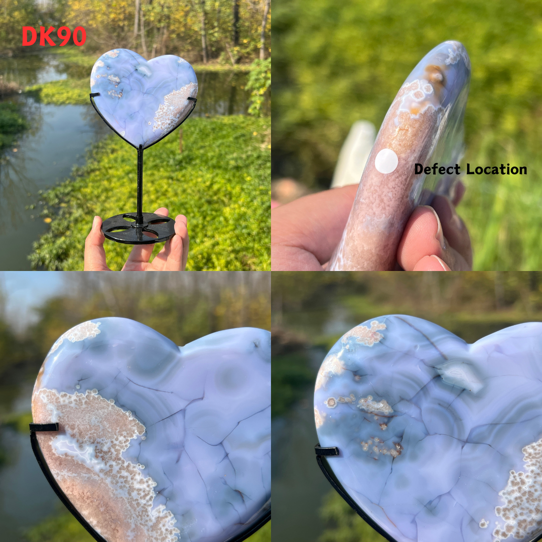 Blue Flower Agate Heart+Holder