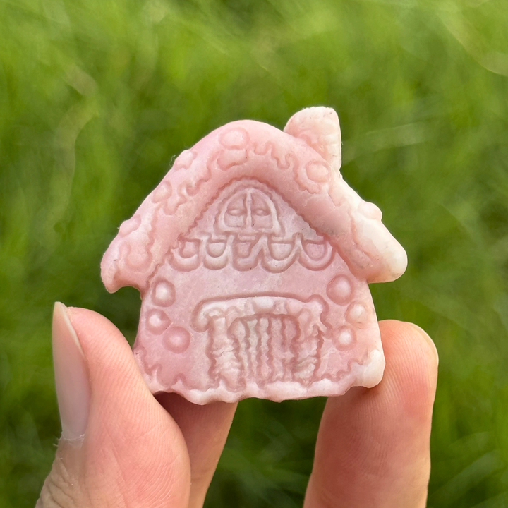Natural Carving Pink Opal Christmas House