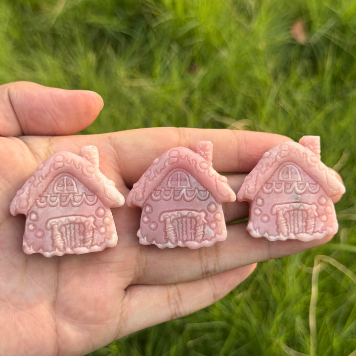 Natural Carving Pink Opal Christmas House