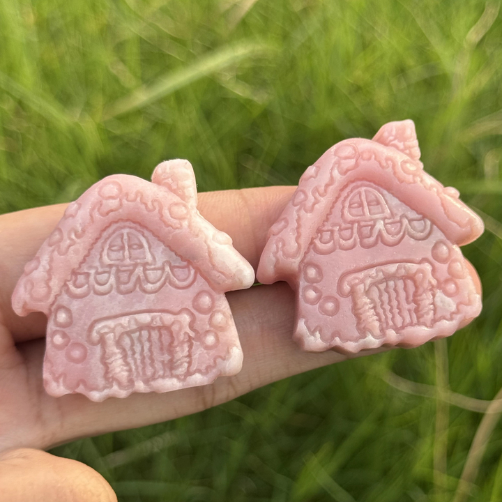 Natural Carving Pink Opal Christmas House