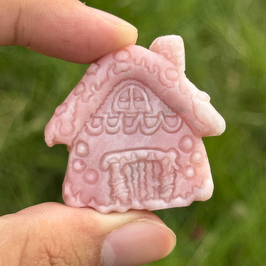 Natural Carving Pink Opal Christmas House