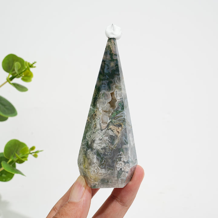 Unique,A Slightly Imperfect Natural Crystal Moss Agate Diamond Tower