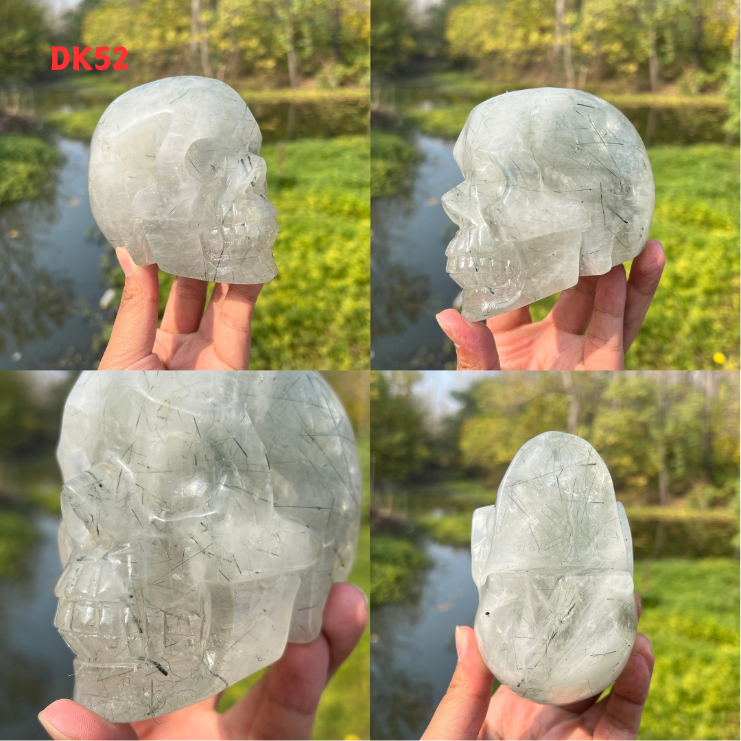 Clear Quartz With Green Actinolite Skull